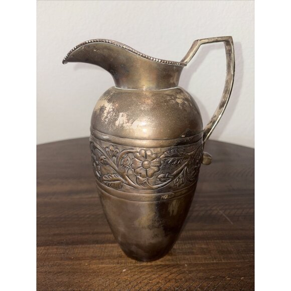 Silver Plated Water Pitcher Embossed Dining/Serving PATINA Made in India 11.5” - Picture 1 of 7